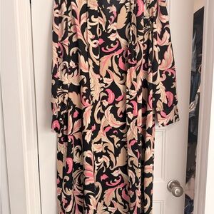 Ann Taylor Black Midi Dress with Pink & Cream Scroll Print